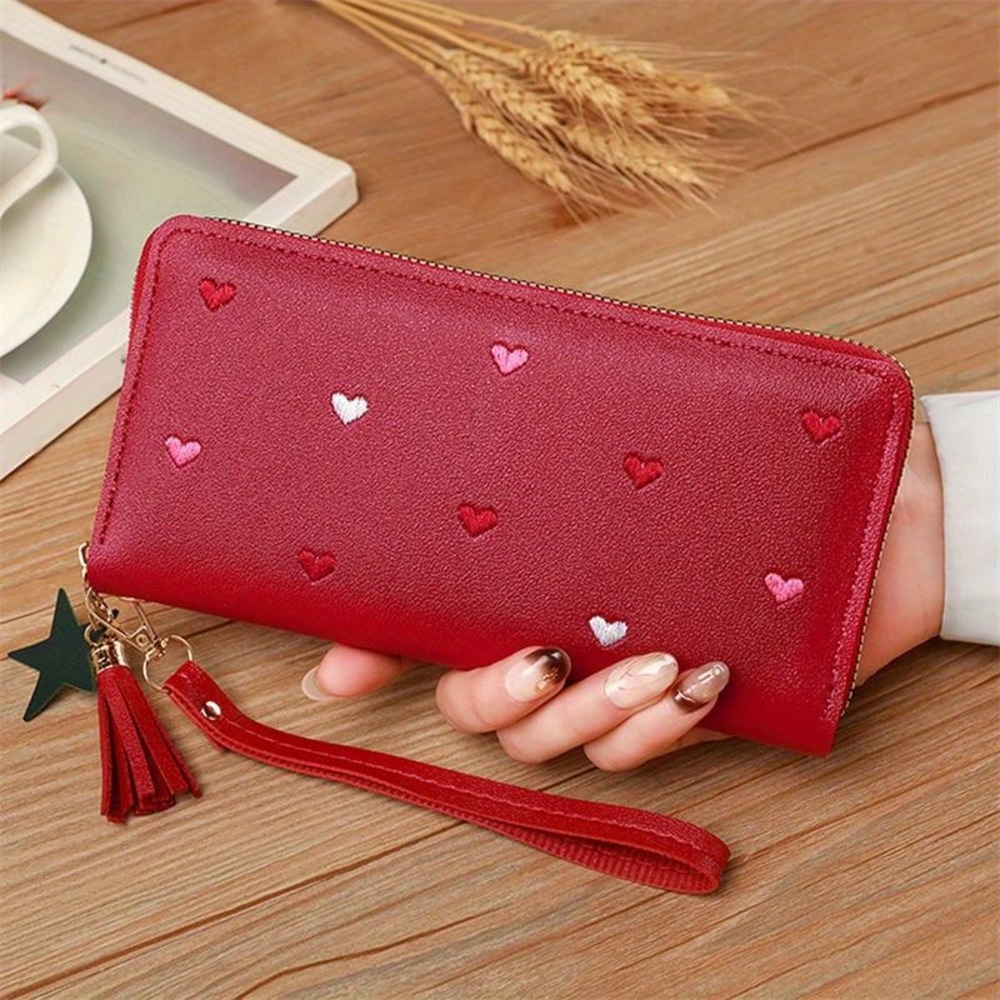 ⚠️Clearance Red Heart Pattern Wristlet Wallet & Gold Star Pendant - Picture 3 of 7